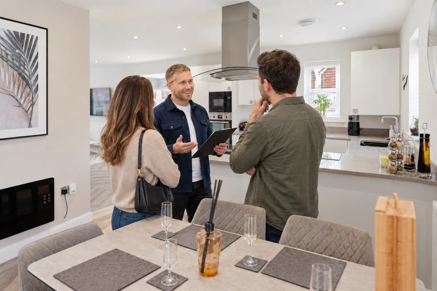 Jamie Burke talking a couple through a valuation in their kitchen
